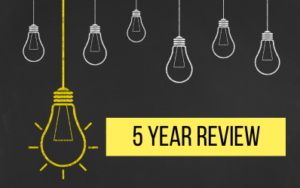 Image of lightbulbs with words "5 Year Review"