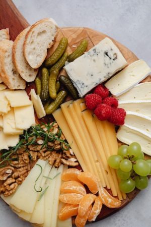 Cheese tray displaying various kinds of cheeses