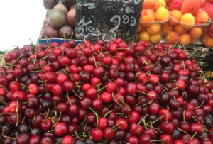 Sour cherries for sale at the Nashchmarkt in Vienna