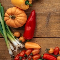 Fall vegetables on a wooden table