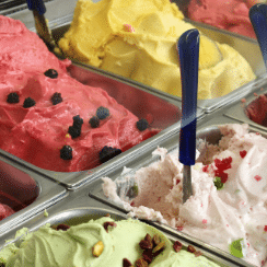 gelato for sale in ice cream store case
