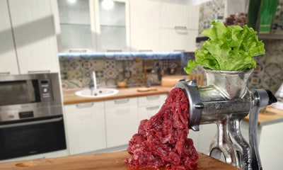 Vegetables go into a grinder and come out as meat
