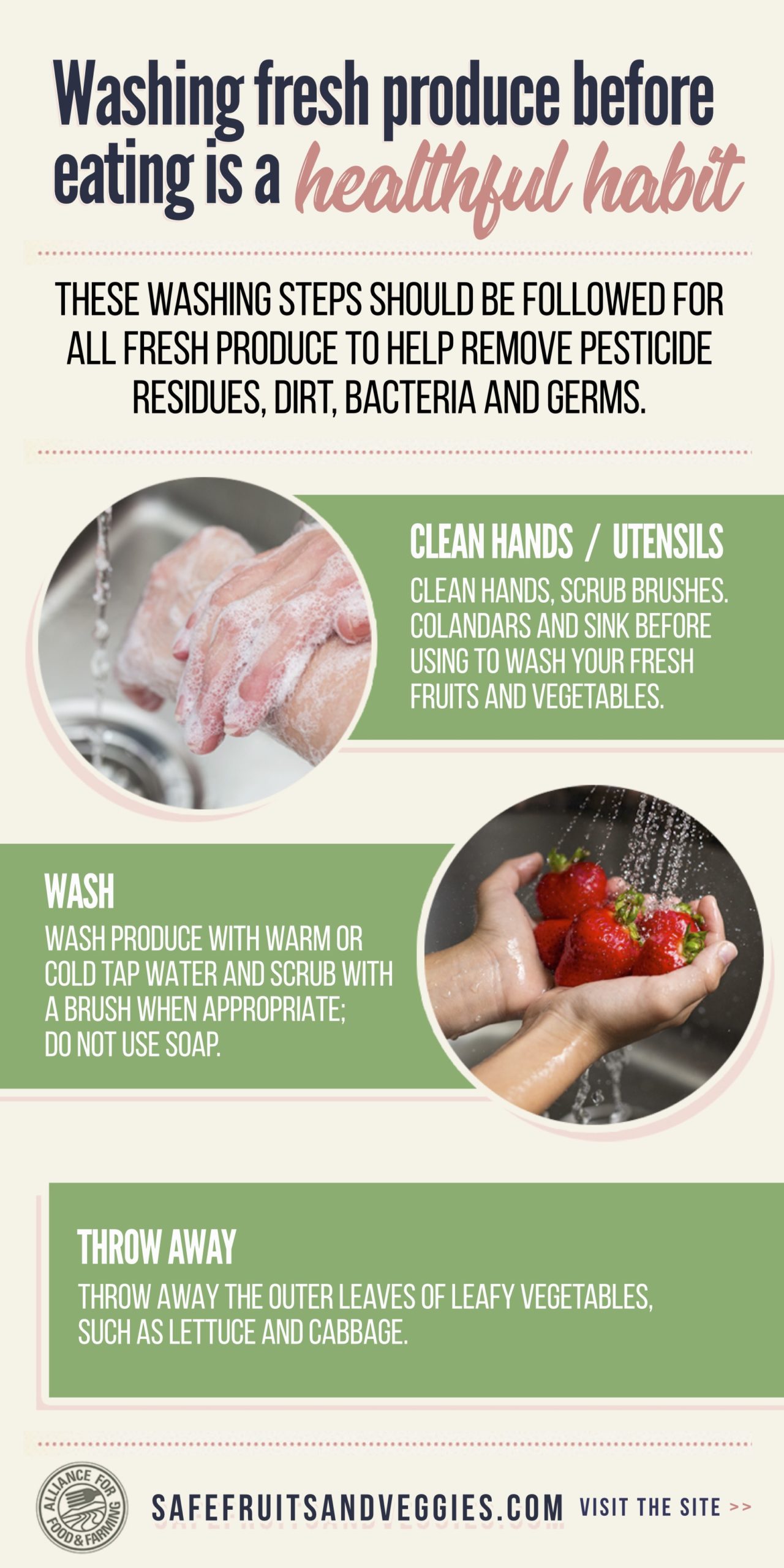 Infographic showing how to wash fruits and vegetables