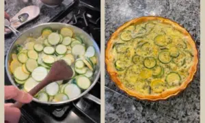 Cooking zucchini for the Smith family zucchini pie recipe